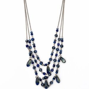 NWT Massini Blue Tones Silver Beaded Layered Long Necklace